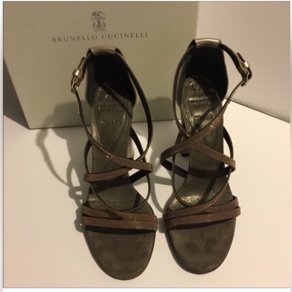 BRUNELLO CUCINELLI AUTHENTIC MONILI TRIM STRAPE CRISSCROSS STRAPE SANDALS